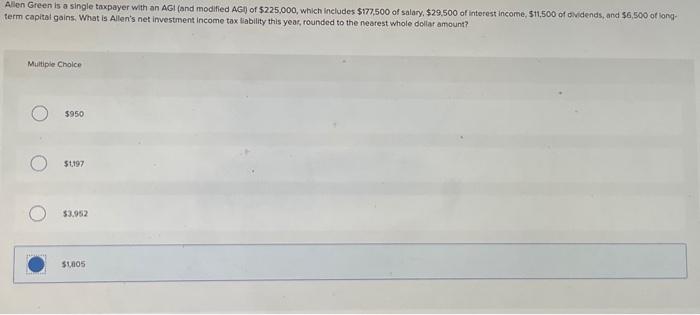 Solved Allen Green is a single taxpayer with an AGl and Chegg