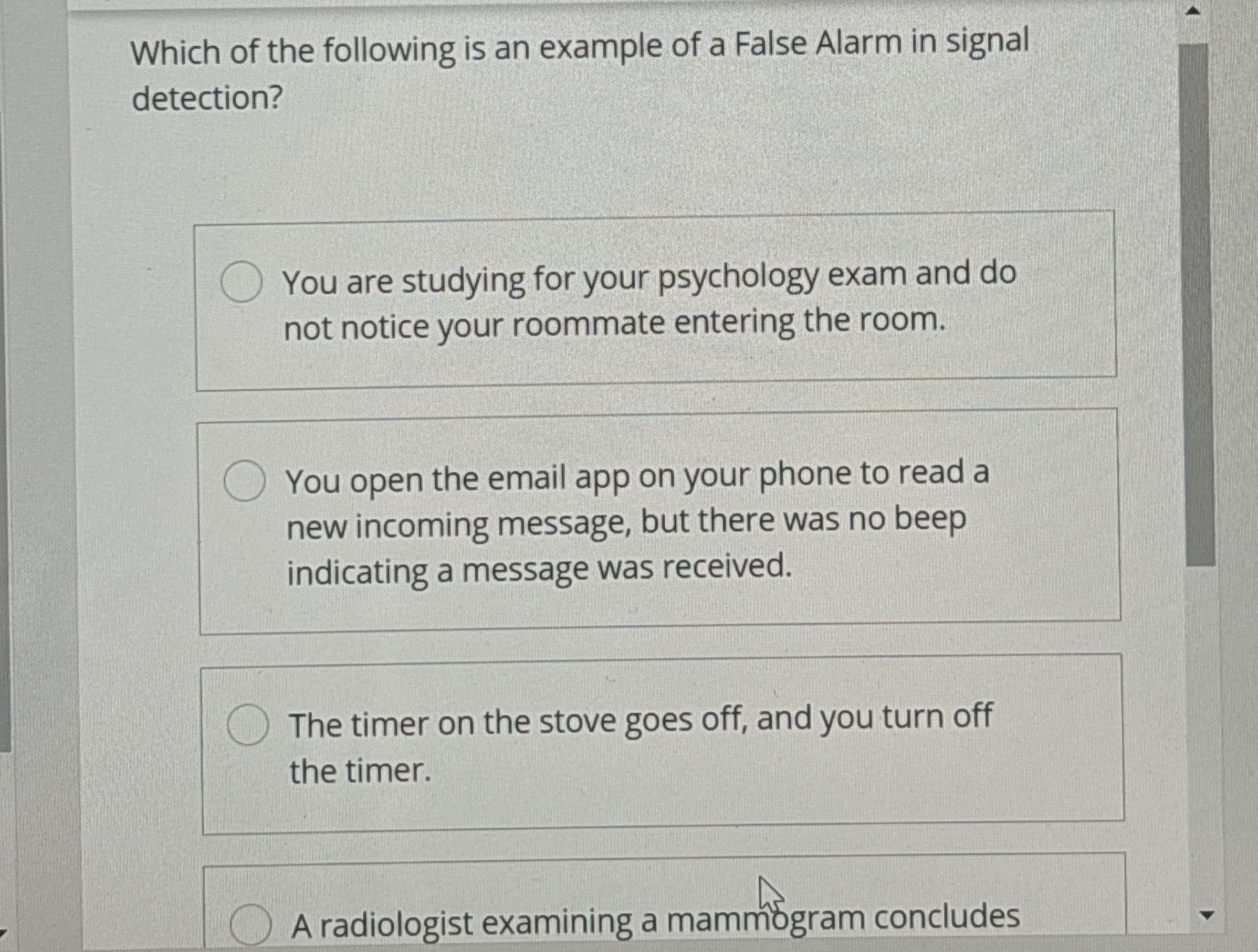 Solved Which of the following is an example of a False Alarm | Chegg.com