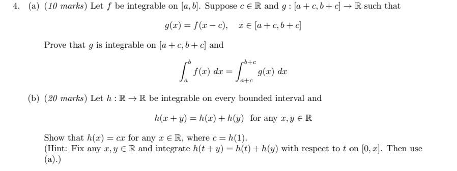 Solved 4. (a) (10 marks) Let f be integrable on [a, b]. | Chegg.com