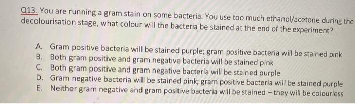 Solved Q13. You are running a gram stain on some bacteria. | Chegg.com