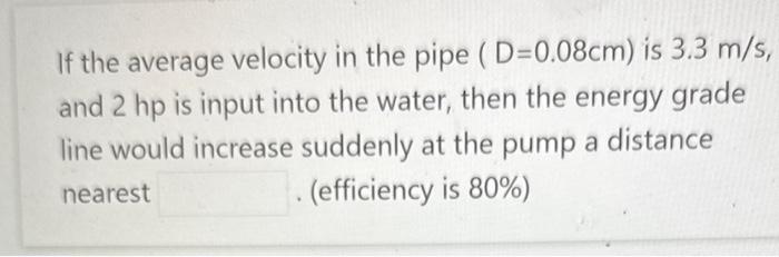 Solved If the average velocity in the pipe (D=0.08 cm) is | Chegg.com
