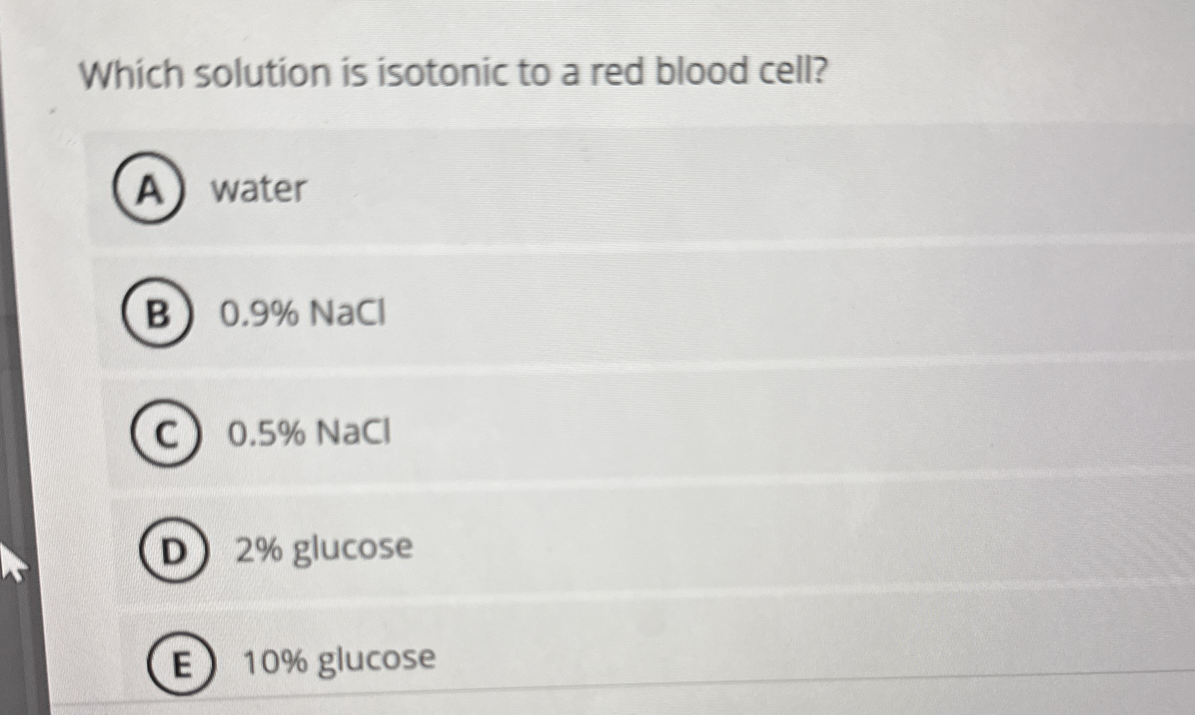 Solved Which solution is isotonic to a red blood | Chegg.com