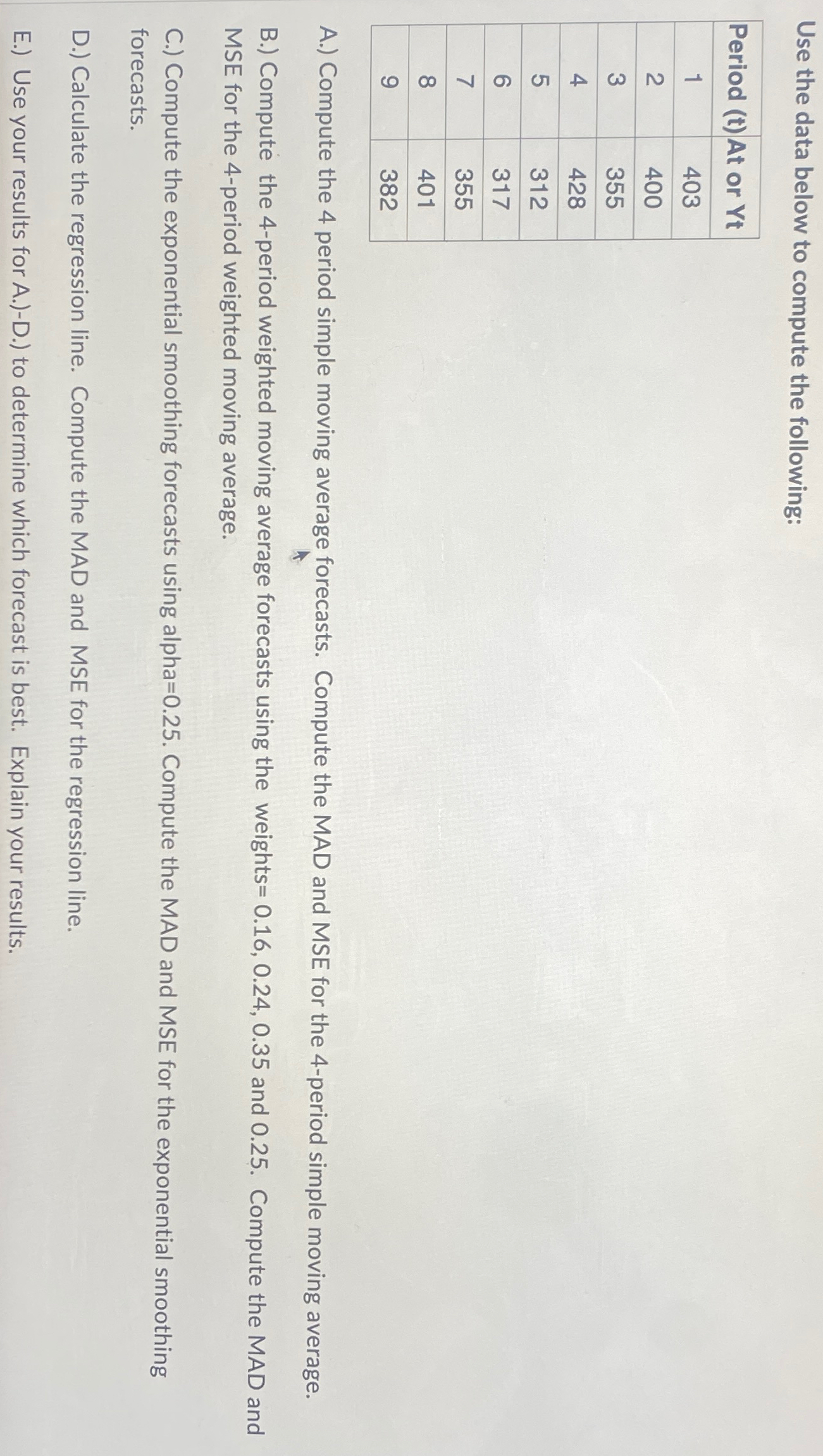 Solved Use the data below to compute the | Chegg.com