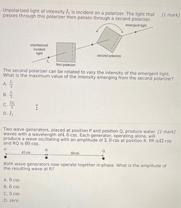 Solved . Unpolarized light of intensity I is incident on a | Chegg.com