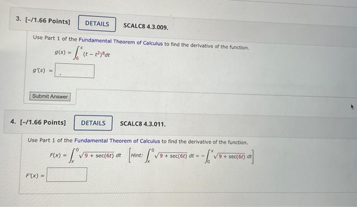 Solved Use Part 1 of the Fundamental Theorem of Calculus to | Chegg.com