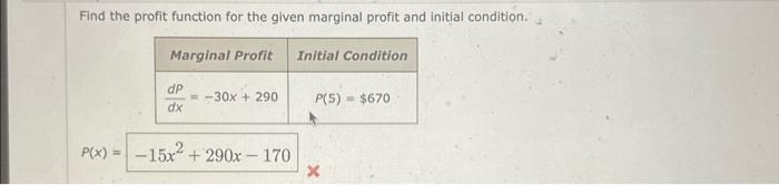 Solved Find the profit function for the given marginal | Chegg.com