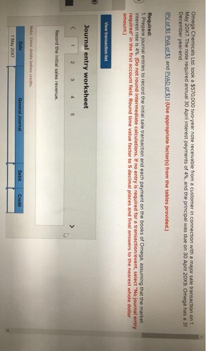 Solved Omega Chemicals Ltd took a 570.000 two year note Chegg
