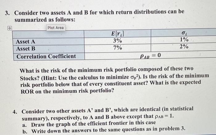 Solved 3. Consider Two Assets A And B For Which Return | Chegg.com