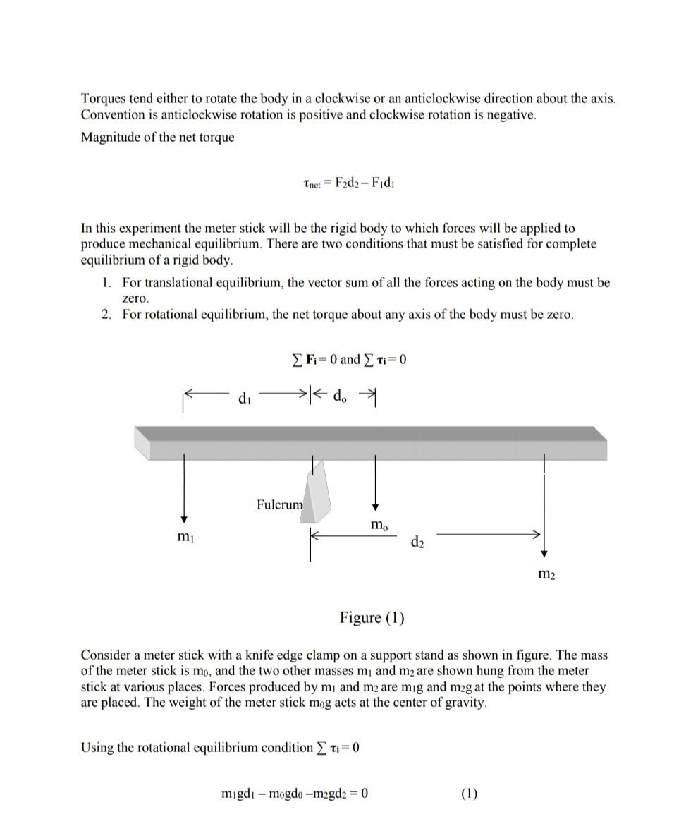 Solved Lab 13 Torque and Rotational Equilibrium Objectives