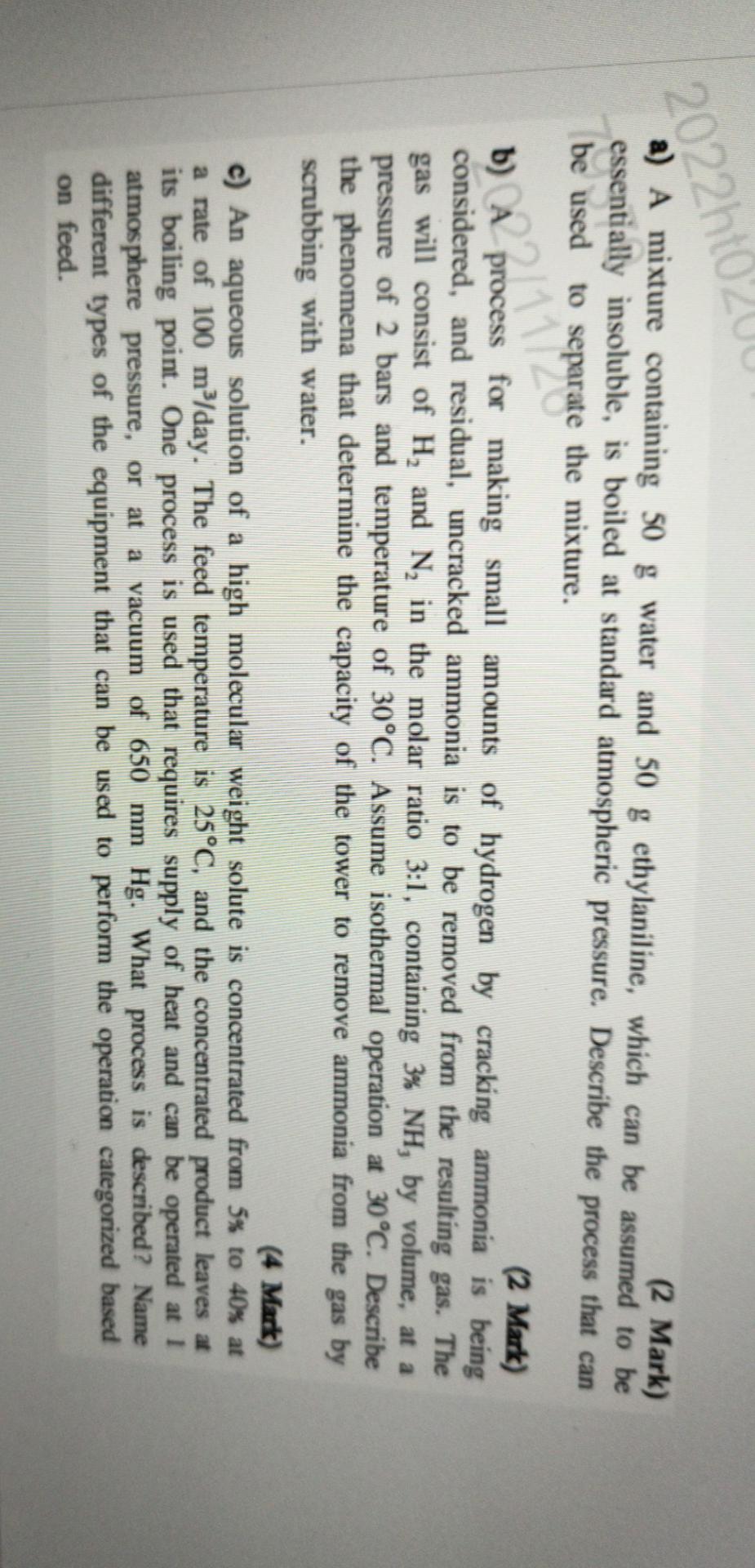 Solved a) A mixture containing 50 g water and 50 g | Chegg.com