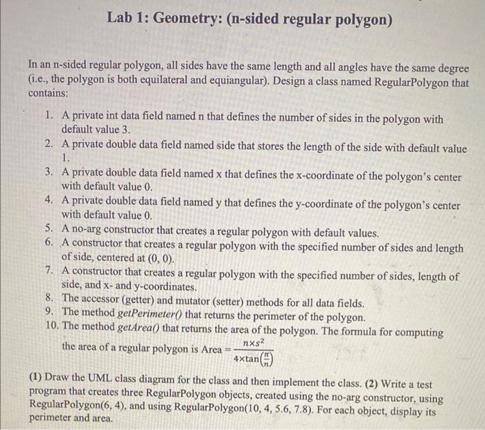 Solved Lab 1: Geometry: (n-sided regular polygon) In an | Chegg.com