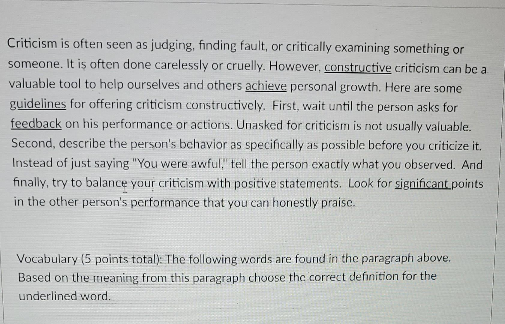 solved-criticism-is-often-seen-as-judging-finding-fault-or-chegg