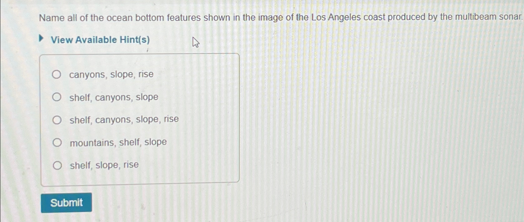 Solved Name all of the ocean bottom features shown in the | Chegg.com