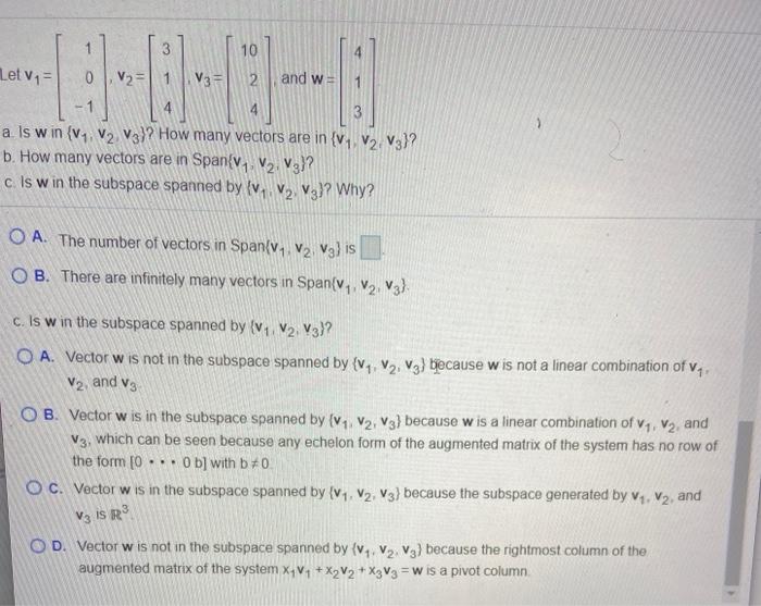 Solved - 1 3 1 3 10 Letv, 0 V2= V3 = 2 and w 3 a. Is w in | Chegg.com