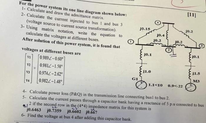 Solved For the power system its one line diagram shown | Chegg.com