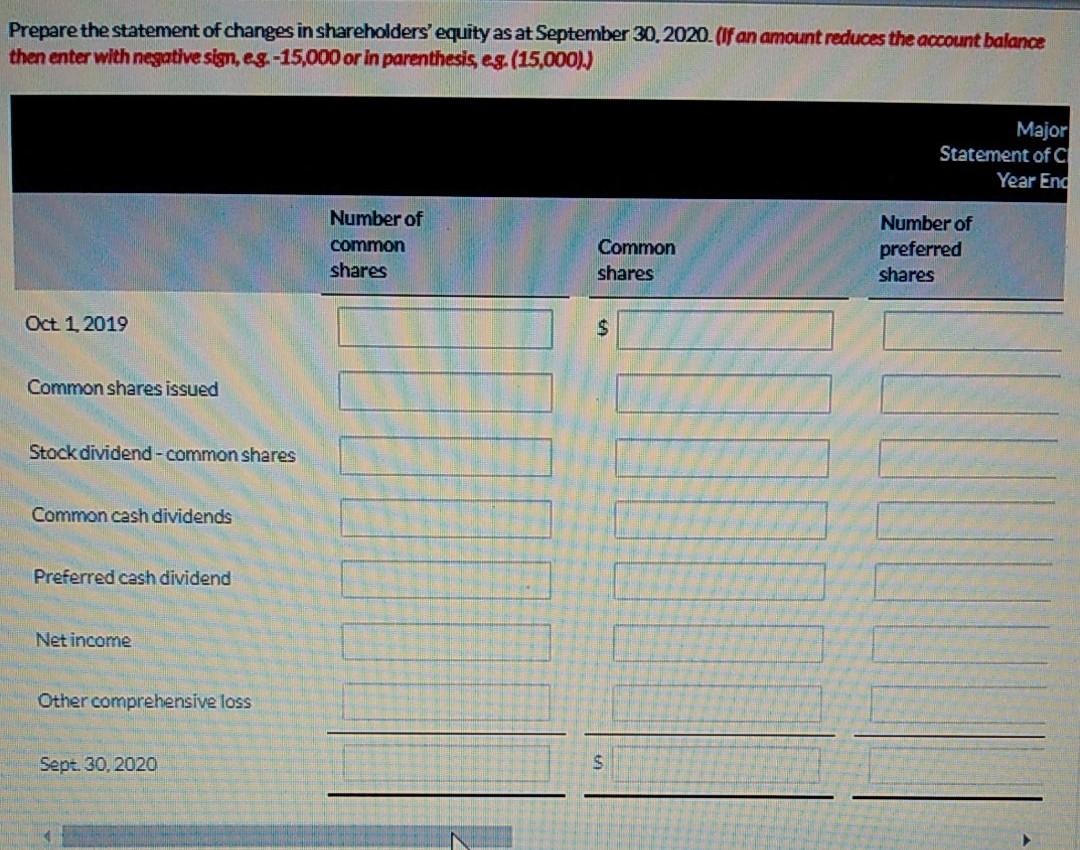 Solved Prepare The Statement Of Changes In Shareholders' | Chegg.com