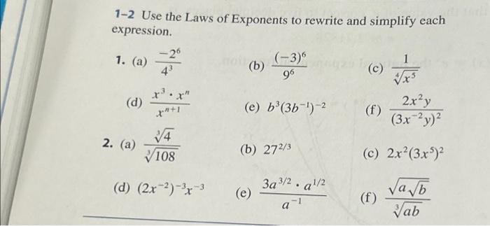 Solved 1 2 Use The Laws Of Exponents To Rewrite And Simplify 3644