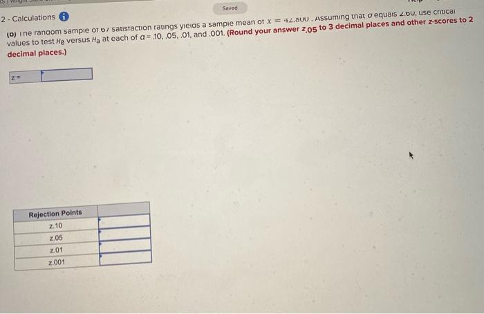 2 - Calculations Saved (0) ine random sample or / | Chegg.com