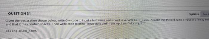 Given the declaration shown below, Write \( C++ \) code to input a bird name and store it ln variable batd nask. Assume that 