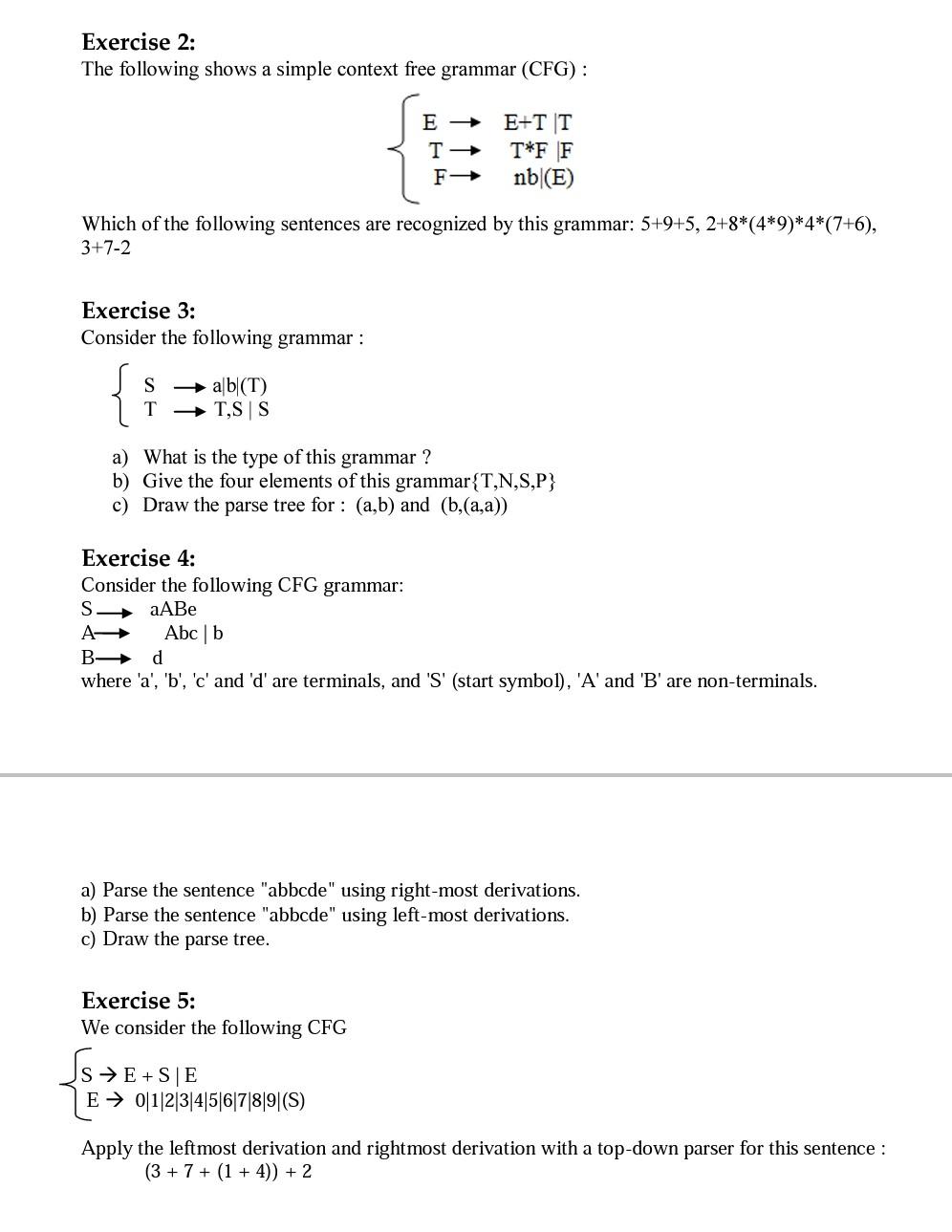 Solved Exercise 2: The following shows a simple context free | Chegg.com