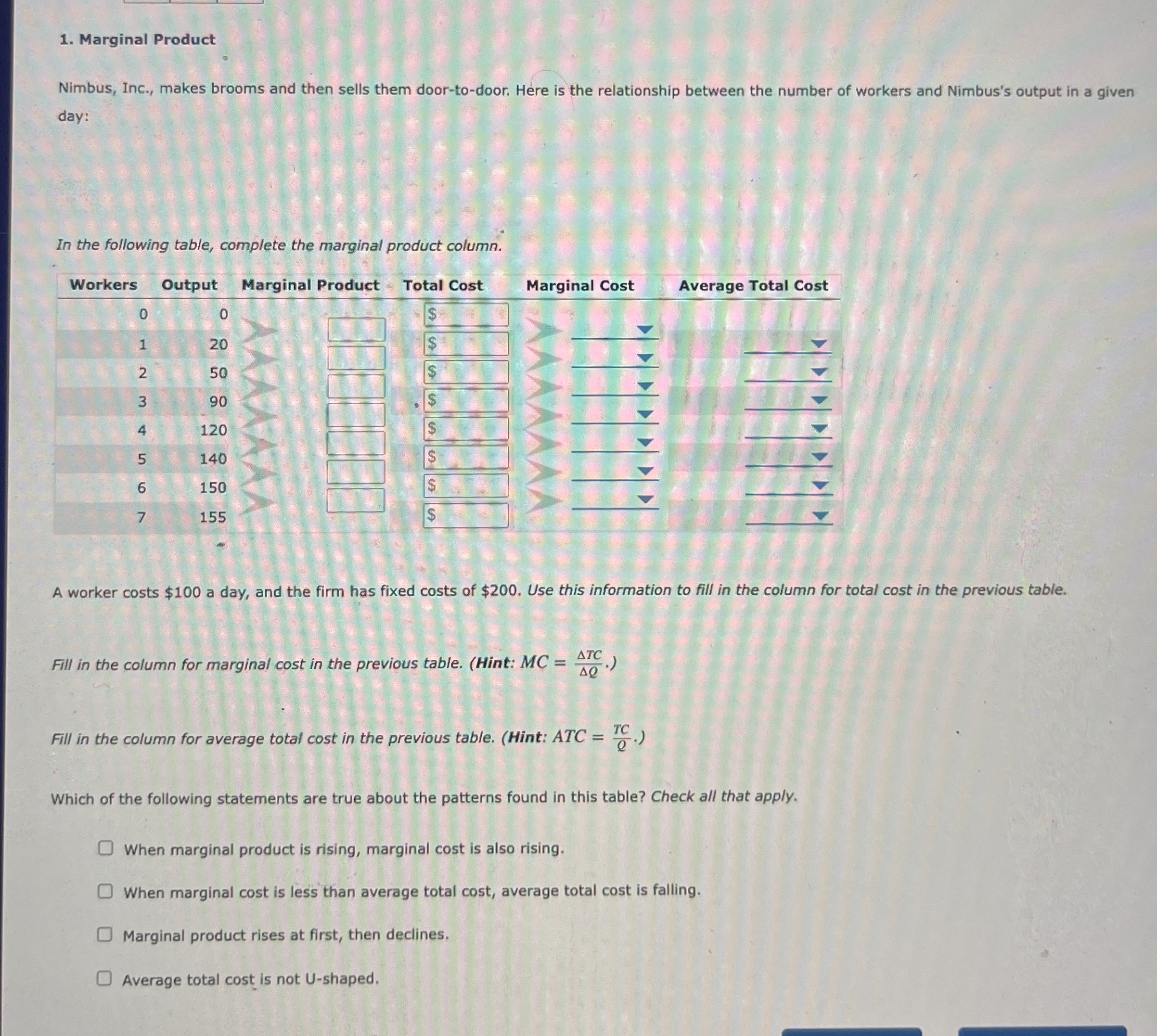 Solved Marginal ProductNimbus, Inc., makes brooms and then