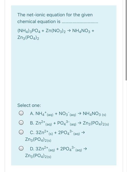 Solved The Net Ionic Equation For The Given Chemical