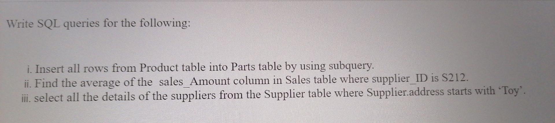 Solved Write SQL queries for the following: i. Insert all | Chegg.com