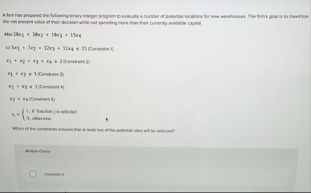Solved A firm has prepared the following binary integer | Chegg.com