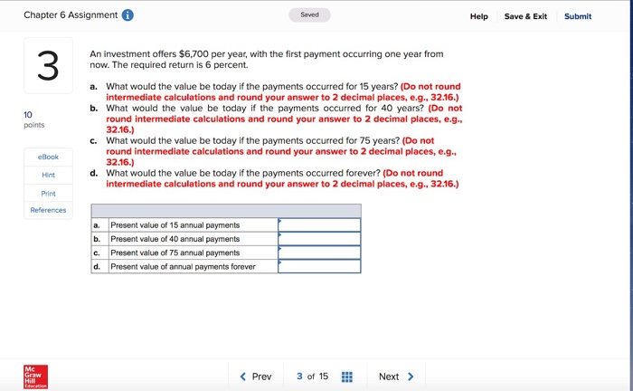 Solved Chapter 6 Assignment I Saved Help Save & Exit Submit | Chegg.com