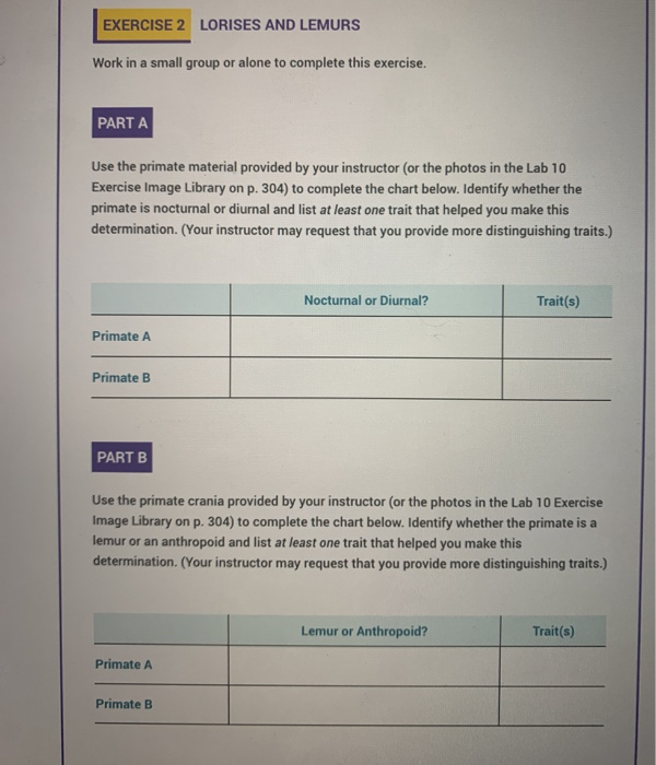 EXERCISE 1 DISTINGUISHING MAMMALS AND PRIMATES Work | Chegg.com