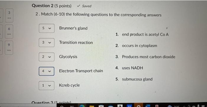 Solved 2. Match (6-10) the following questions to the | Chegg.com