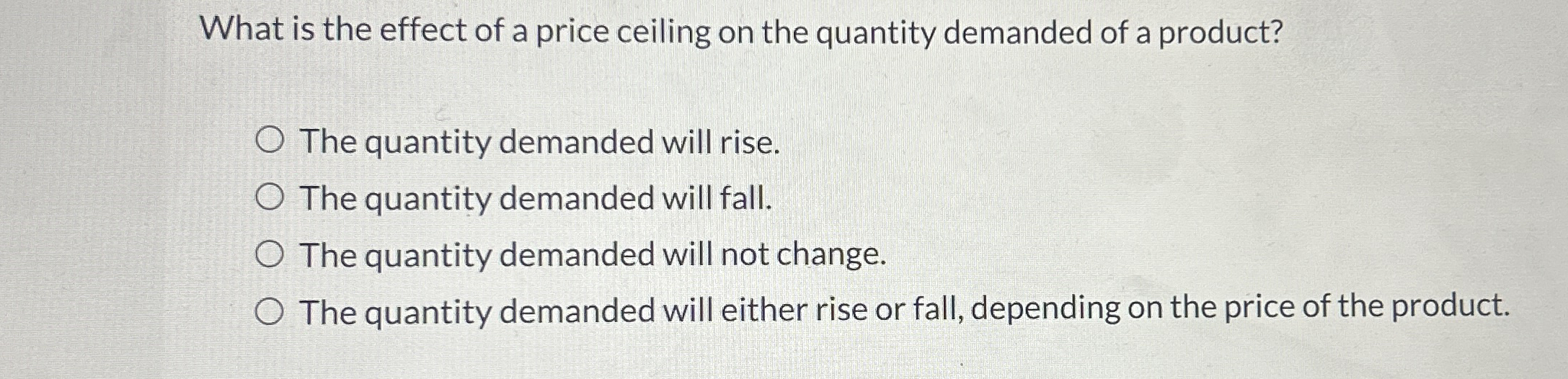 Solved What is the effect of a price ceiling on the quantity | Chegg.com