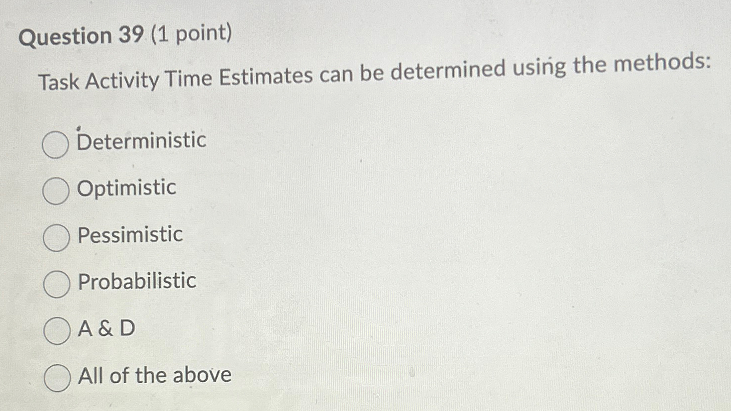 Solved Question 39 (1 ﻿point)Task Activity Time Estimates | Chegg.com