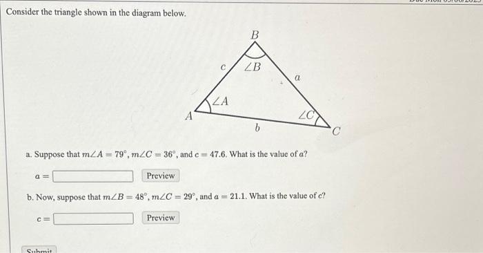 Solved Consider The Triangle Shown In The Diagram Below. A. | Chegg.com