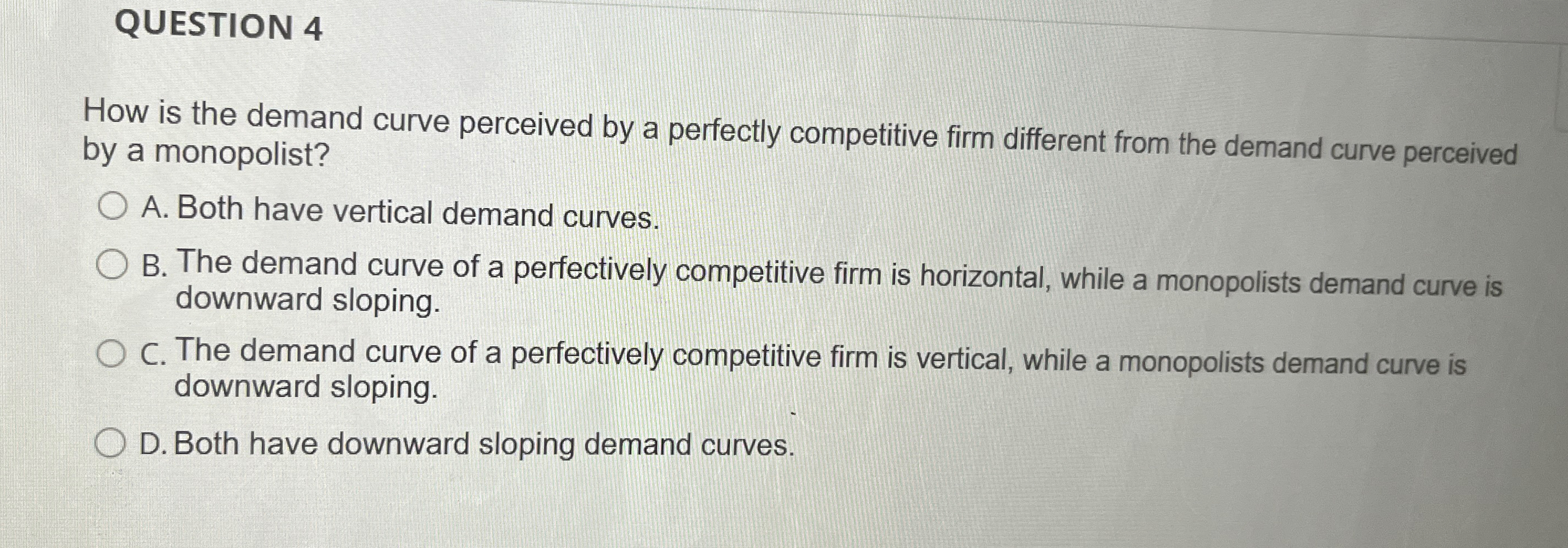 Solved QUESTION 4How is the demand curve perceived by a | Chegg.com