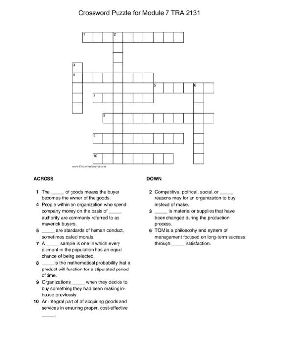 Solved Crossword Puzzle for Module 7 TRA 2131 ACROSS 1 The