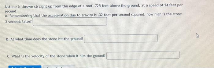 Solved A stone is thrown straight up from the edge of a | Chegg.com