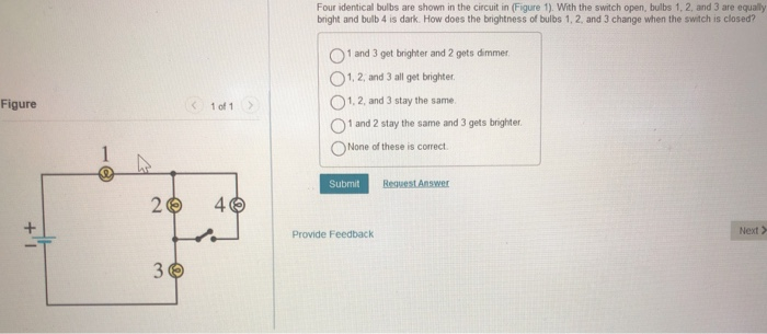 Solved Four identical bulbs are shown in the circuit in | Chegg.com