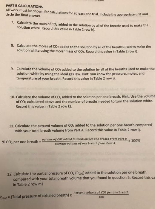 Solved PART B CALCULATIONS All Work Must Be Shown For | Chegg.com