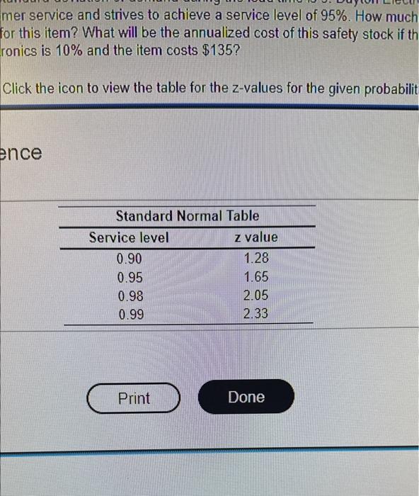 Solved The standard deviation of demand during the lead time | Chegg.com