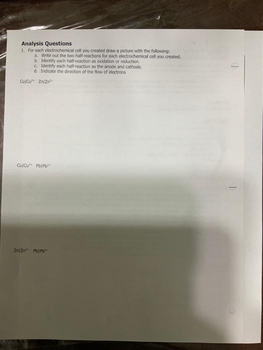 Solved Electrochemical Cell Lab In an electrochemical cell,