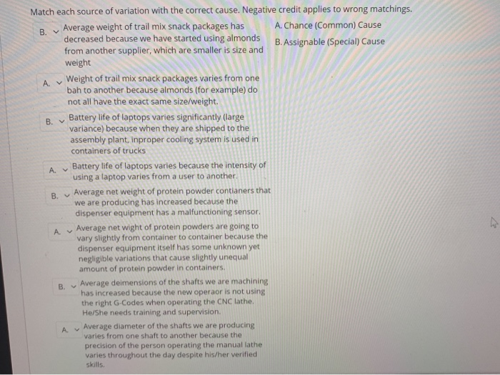 Solved Match each source of variation with the correct | Chegg.com