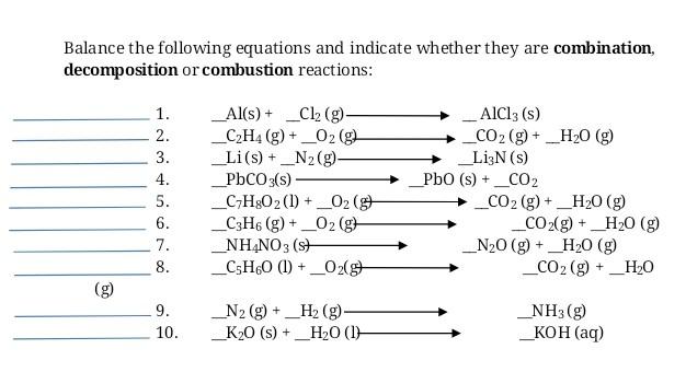 Solved Balance the following equations and indicate whether