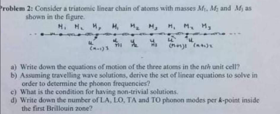 Solved Problem 2: Consider a triatomic linear chain of atoms | Chegg.com