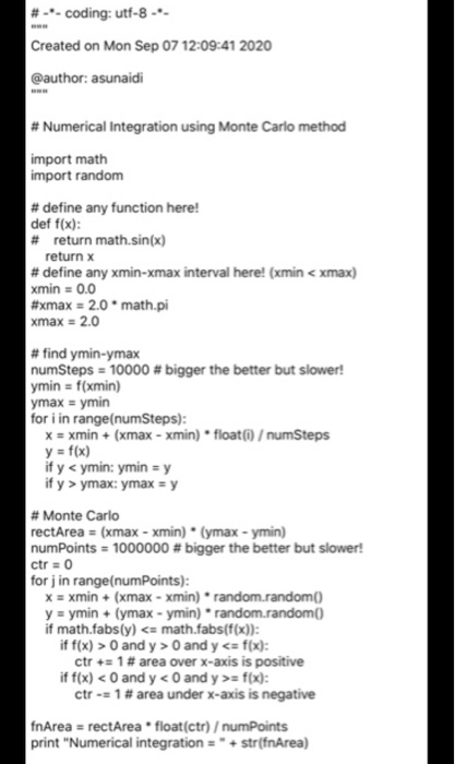 Problem 1: Monte Carlo integration (use the code | Chegg.com