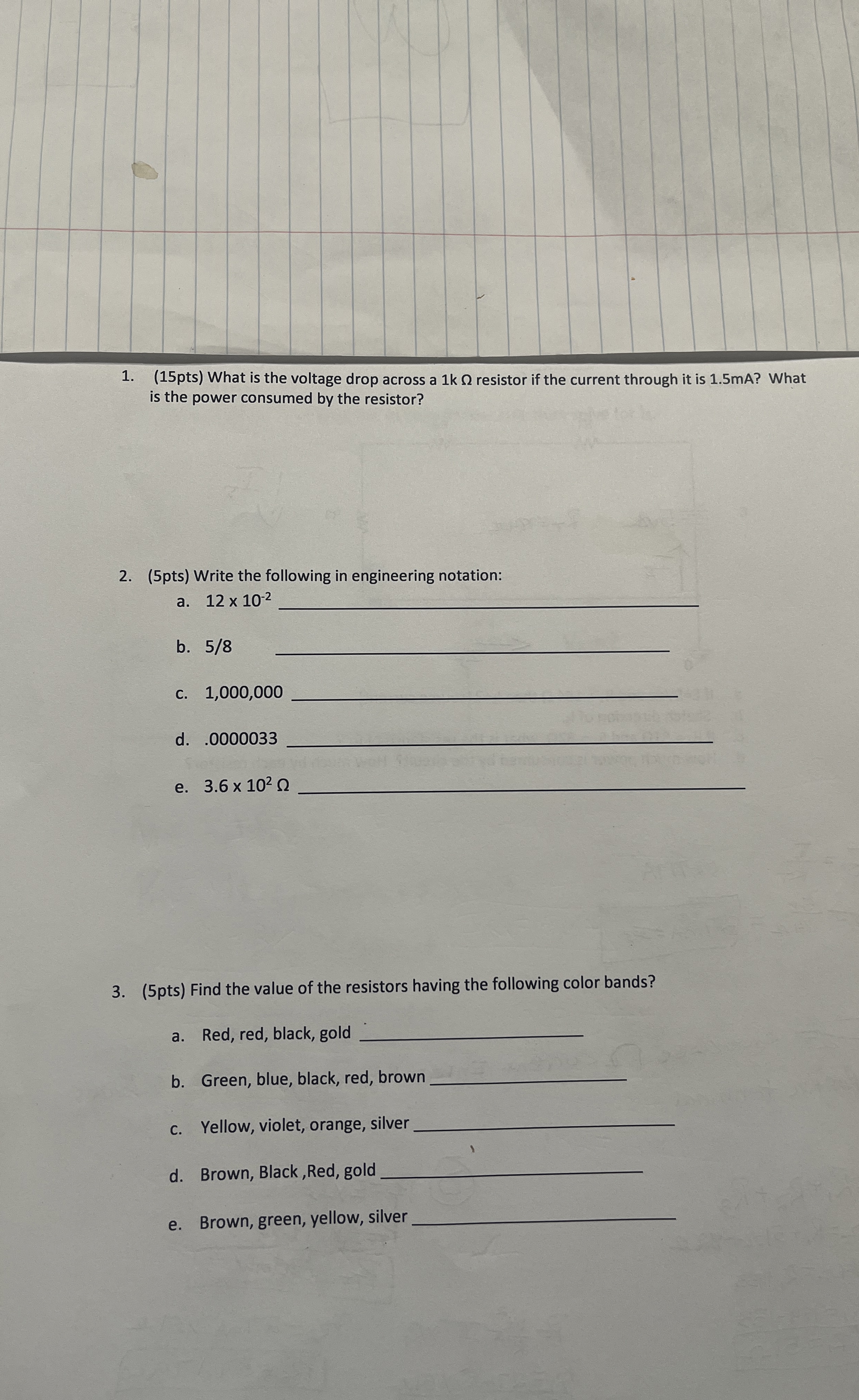 (15pts) ﻿What is the voltage drop across a 1kΩ