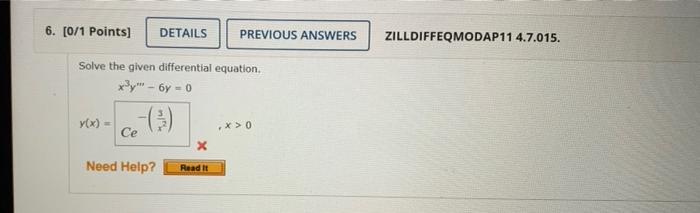 Solved 11 Points] ZILLDIFFEQMODAP11 4.7.015. Solve The Given | Chegg ...