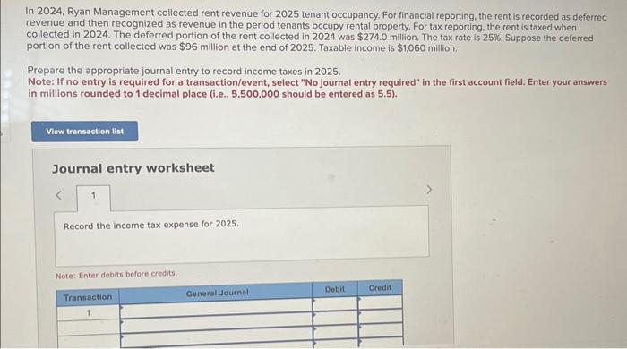 Solved In 2024, Ryan Management collected rent revenue for  Chegg.com