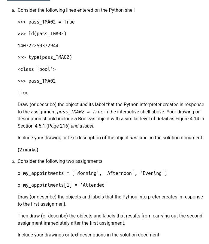 Solved a. Consider the following lines entered on the Python | Chegg.com