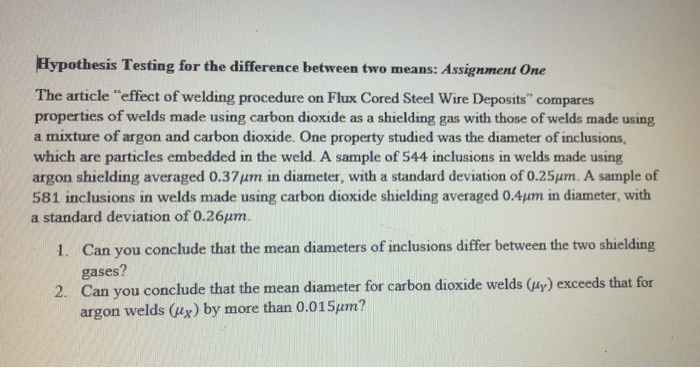 Solved Hypothesis Testing for the difference between two | Chegg.com